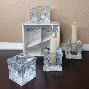 Vintage 1990's Dansk Ice Cube Glass Candlesticks – Set of Four Modern Minimalist